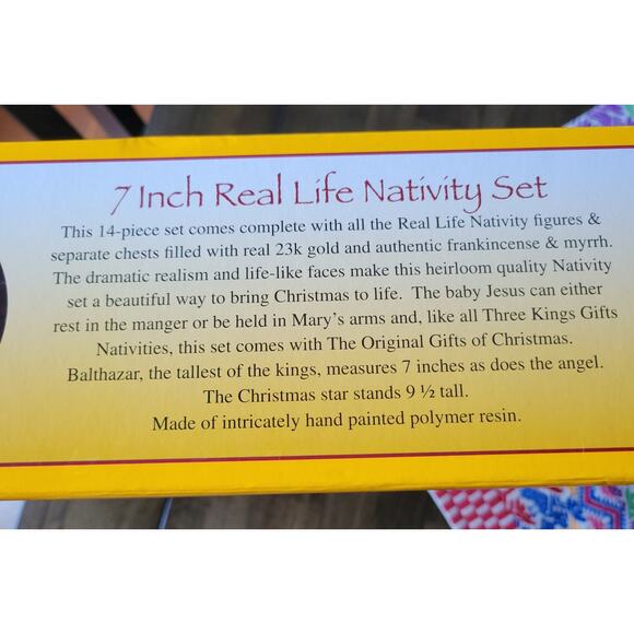 Three Kings Gifts Real Life Nativity 7 inch 14 Pc Set w/ Authentic Gifts in Box - Picture 4 of 6